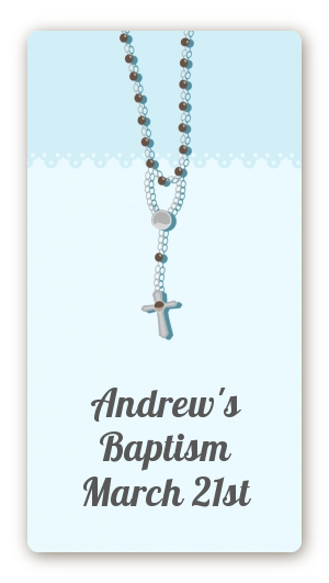 Rosary Beads Blue - Custom Rectangle Baptism / Christening Sticker/Labels