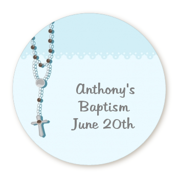 Rosary Beads Blue - Round Personalized Baptism / Christening Sticker Labels