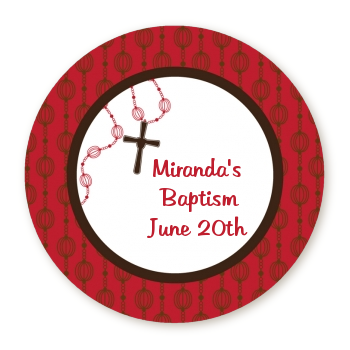 Rosary Beads Maroon - Round Personalized Baptism / Christening Sticker Labels