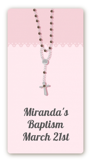 Rosary Beads Pink - Custom Rectangle Baptism / Christening Sticker/Labels
