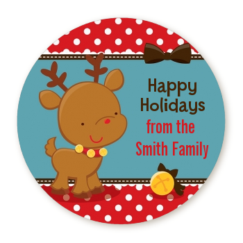 Rudolph the Reindeer - Round Personalized Christmas Sticker Labels