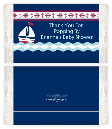 Sailboat Blue - Personalized Popcorn Wrapper Baby Shower Favors