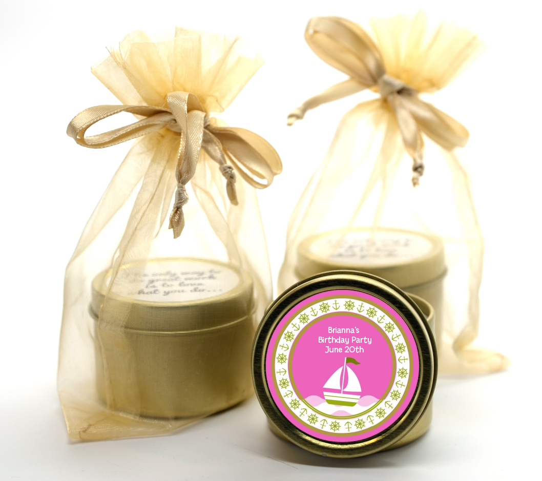 Sailboat Pink - Baby Shower Gold Tin Candle Favors