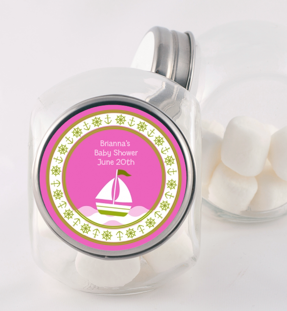 Sailboat Pink - Personalized Baby Shower Candy Jar