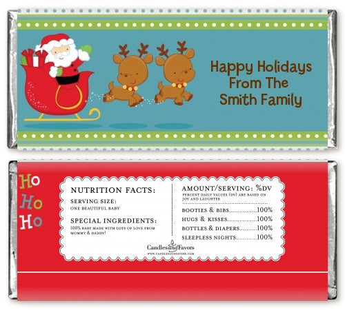 Santa And His Reindeer - Personalized Christmas Candy Bar Wrappers