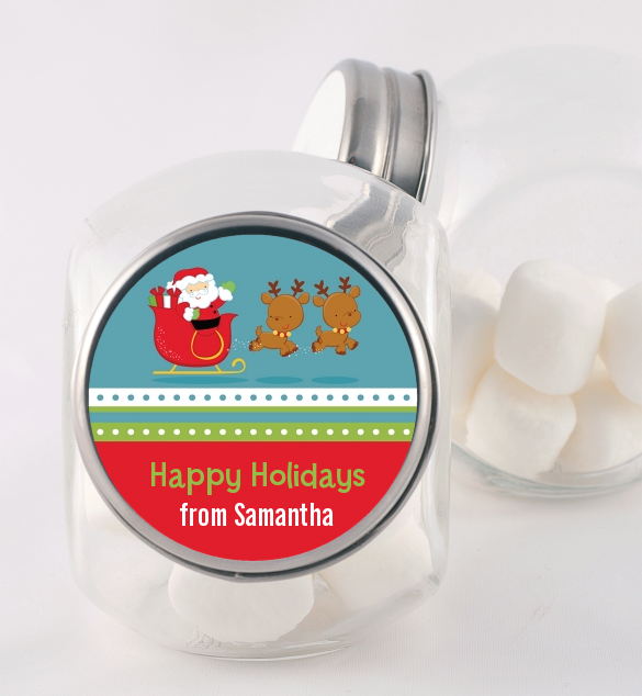 Santa And His Reindeer - Personalized Christmas Candy Jar