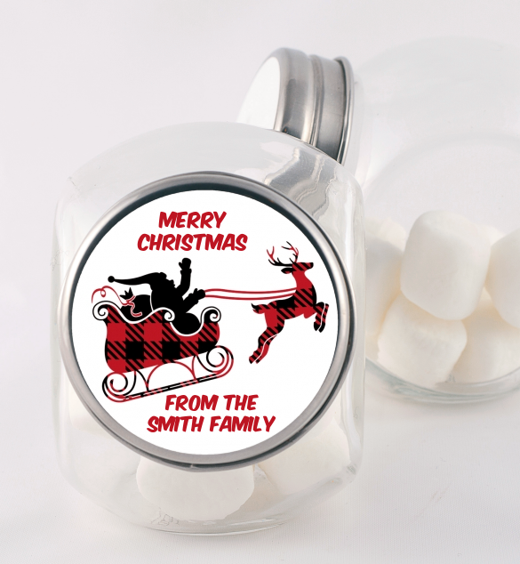 Santa Sleigh Red Plaid - Personalized Christmas Candy Jar