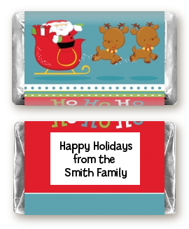 Santa And His Reindeer - Personalized Christmas Mini Candy Bar Wrappers