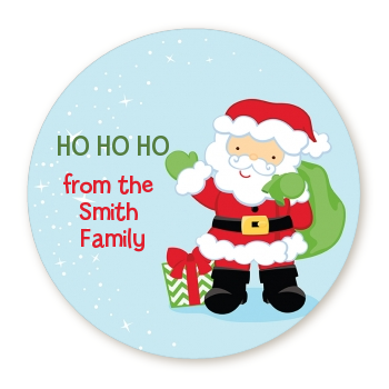 Santa's Green Bag - Round Personalized Christmas Sticker Labels