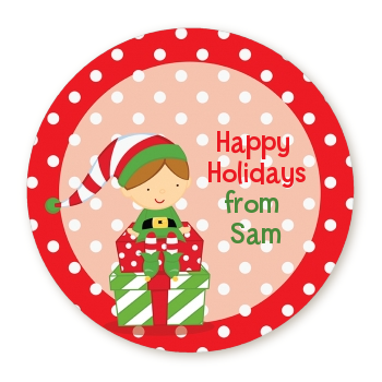 Santa's Little Elf - Round Personalized Christmas Sticker Labels