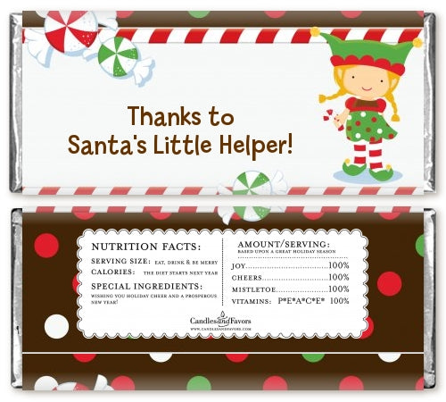 Santa's Little Elfie - Personalized Christmas Candy Bar Wrappers