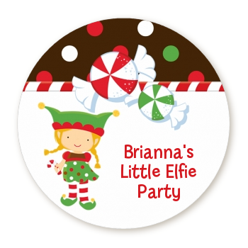 Santa's Little Elfie - Round Personalized Christmas Sticker Labels