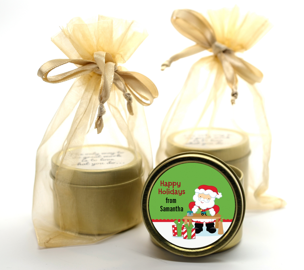Santa's Work Shop - Christmas Gold Tin Candle Favors
