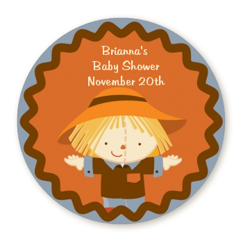 Scarecrow Fall Theme - Round Personalized Baby Shower Sticker Labels