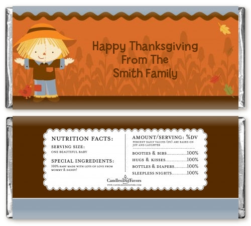Scarecrow Fall Theme - Personalized Baby Shower Candy Bar Wrappers