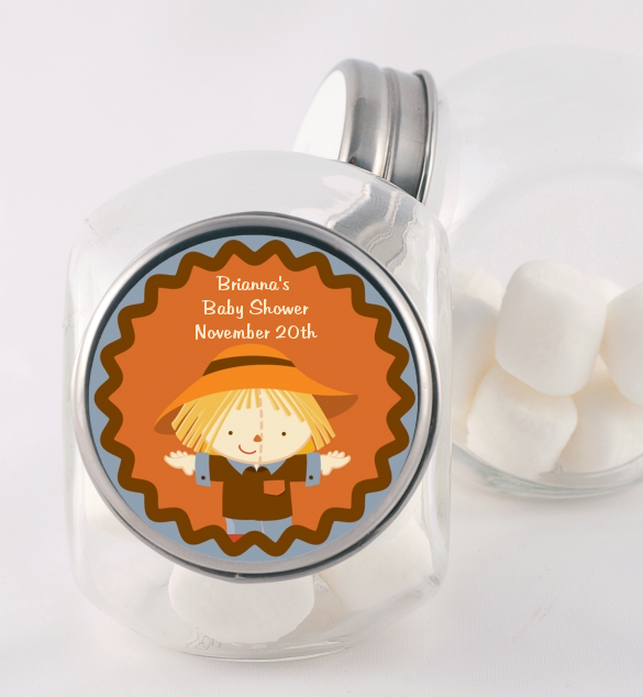 Scarecrow Fall Theme - Personalized Baby Shower Candy Jar
