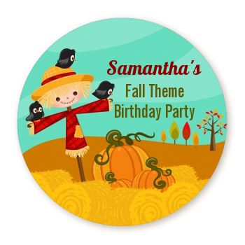 Scarecrow - Round Personalized Birthday Party Sticker Labels
