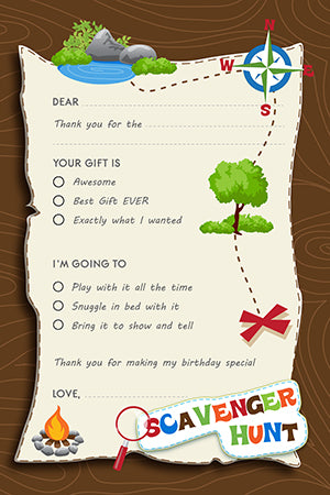 Scavenger Hunt - Birthday Party Fill In Thank You Cards