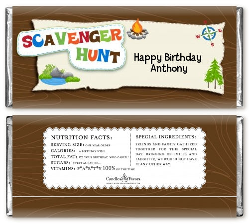 Scavenger Hunt - Personalized Birthday Party Candy Bar Wrappers