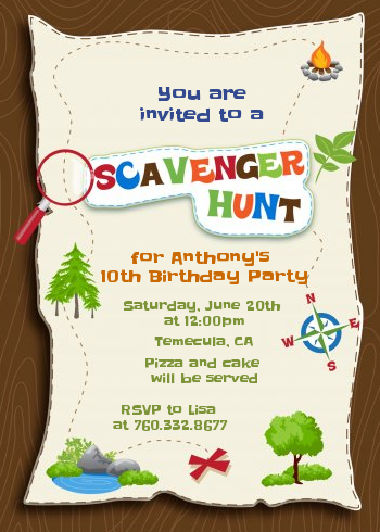 Scavenger Hunt - Birthday Party Invitations