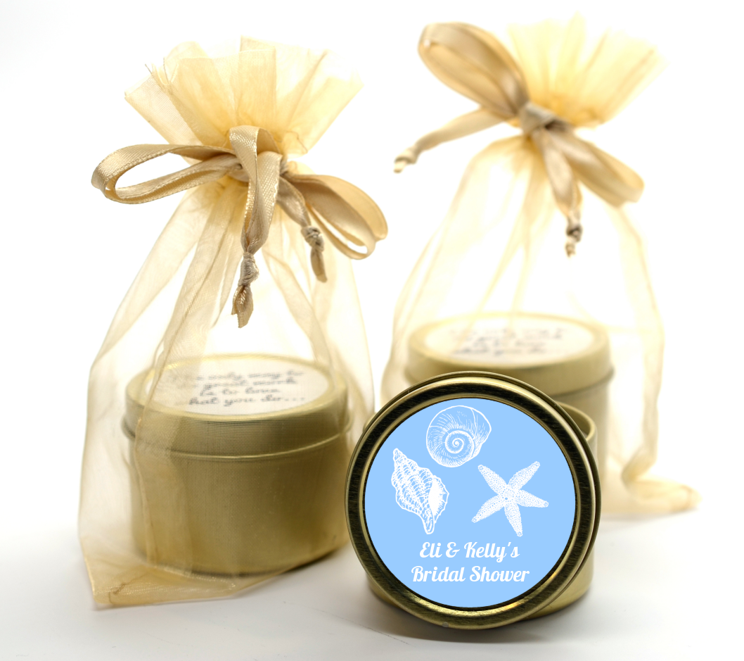 Sea Shells - Bridal Shower Gold Tin Candle Favors