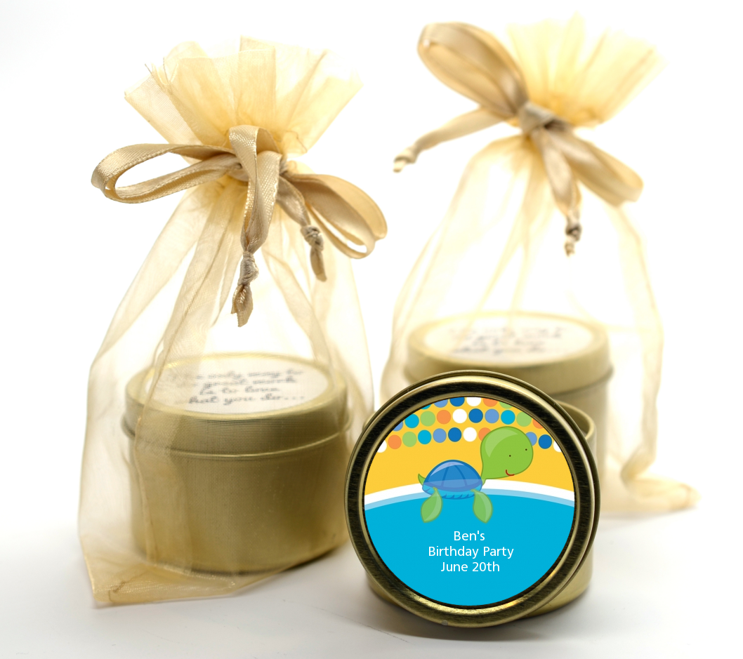 Sea Turtle Boy - Birthday Party Gold Tin Candle Favors