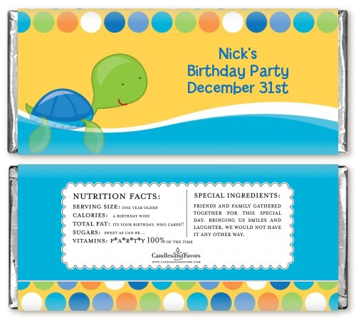 Sea Turtle Boy - Personalized Birthday Party Candy Bar Wrappers