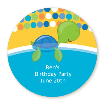 Sea Turtle Boy - Round Personalized Birthday Party Sticker Labels