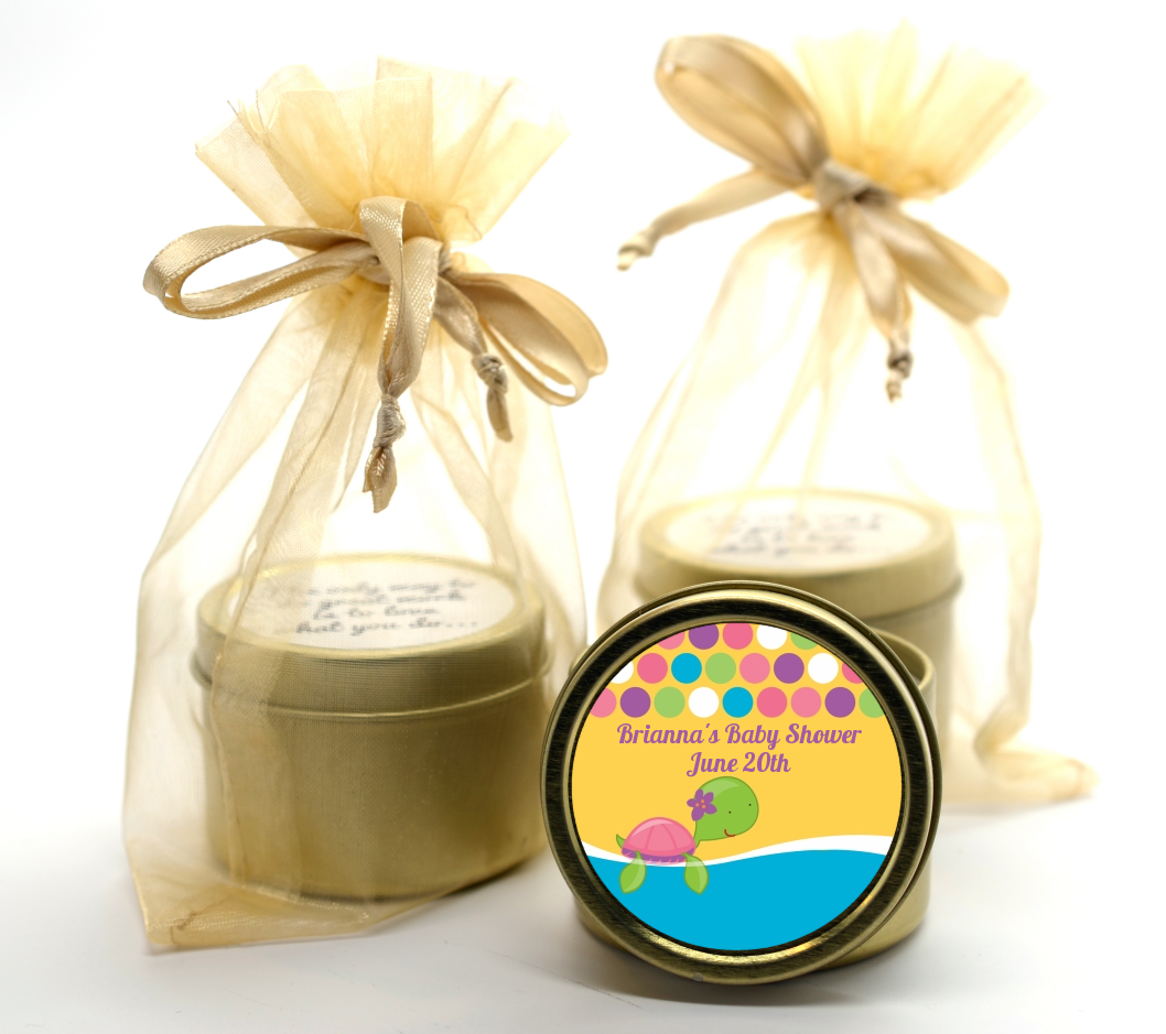 Sea Turtle Girl - Birthday Party Gold Tin Candle Favors