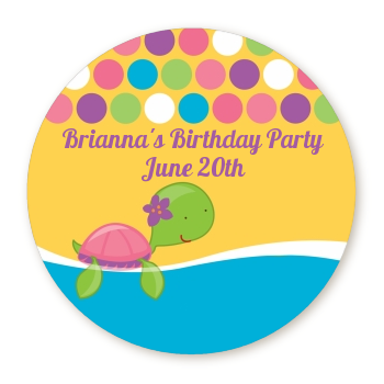 Sea Turtle Girl - Round Personalized Birthday Party Sticker Labels