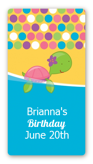 Sea Turtle Girl - Custom Rectangle Birthday Party Sticker/Labels