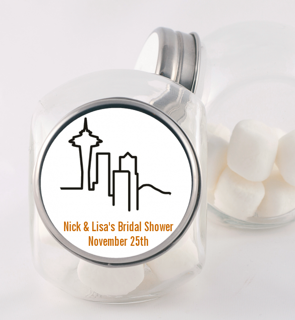 Seattle Skyline - Personalized Bridal Shower Candy Jar