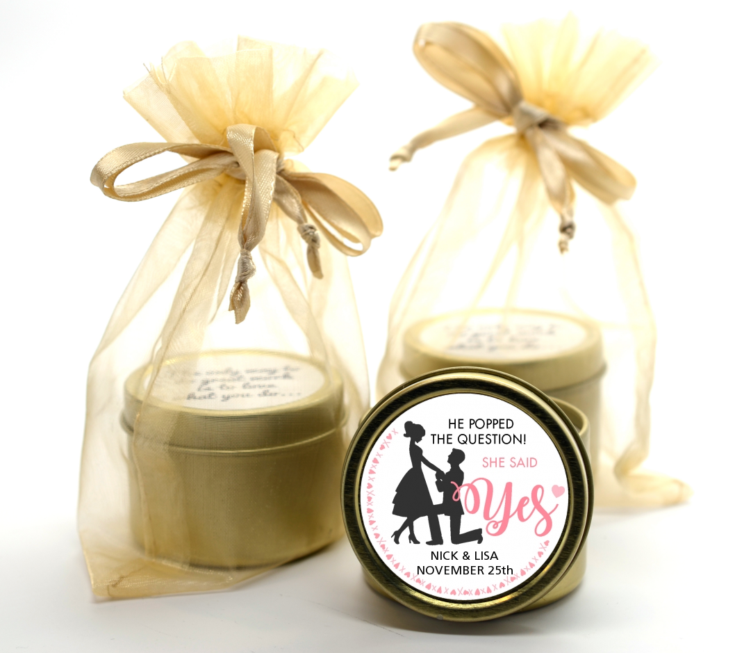 She Said Yes - Bridal Shower Gold Tin Candle Favors