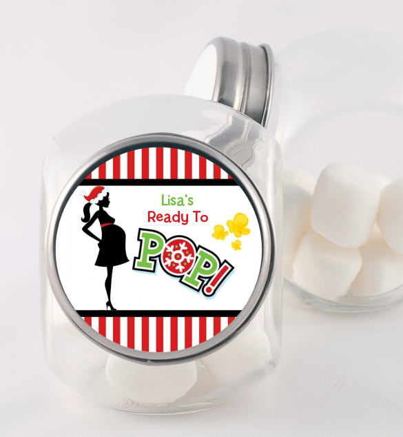 She's Ready To Pop Christmas Edition - Personalized Baby Shower Candy Jar