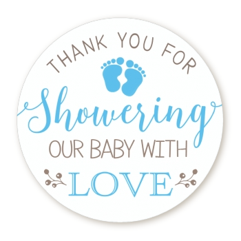 Showering Our Baby Boy - Round Personalized Baby Shower Sticker Labels