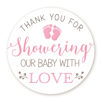 Showering Our Baby Girl - Round Personalized Baby Shower Sticker Labels