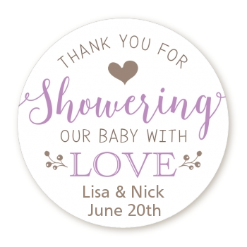 Showering With Love - Round Personalized Baby Shower Sticker Labels