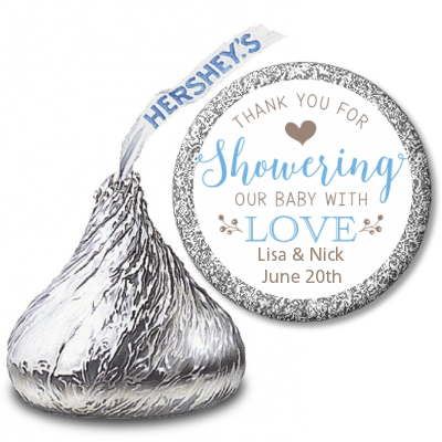 Showering With Love - Hershey Kiss Baby Shower Sticker Labels