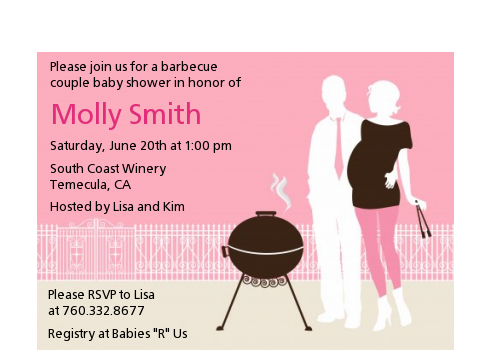 Silhouette Couple BBQ Girl - Baby Shower Petite Invitations