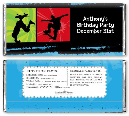 Skateboard - Personalized Birthday Party Candy Bar Wrappers