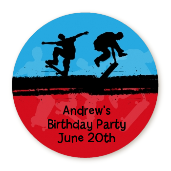 Skateboard - Round Personalized Birthday Party Sticker Labels
