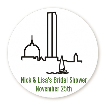 Boston Skyline - Round Personalized Bridal Shower Sticker Labels