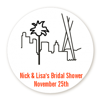 Los Angeles Skyline - Round Personalized Bridal Shower Sticker Labels