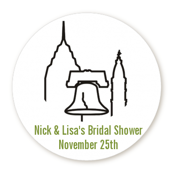 Philadelphia Skyline - Round Personalized Bridal Shower Sticker Labels