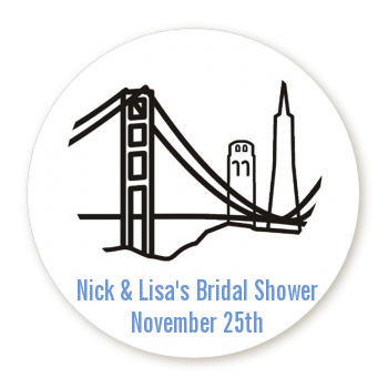 San Francisco Skyline - Round Personalized Bridal Shower Sticker Labels
