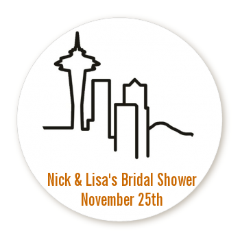 Seattle Skyline - Round Personalized Bridal Shower Sticker Labels