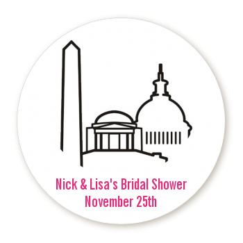 Washington DC Skyline - Round Personalized Bridal Shower Sticker Labels