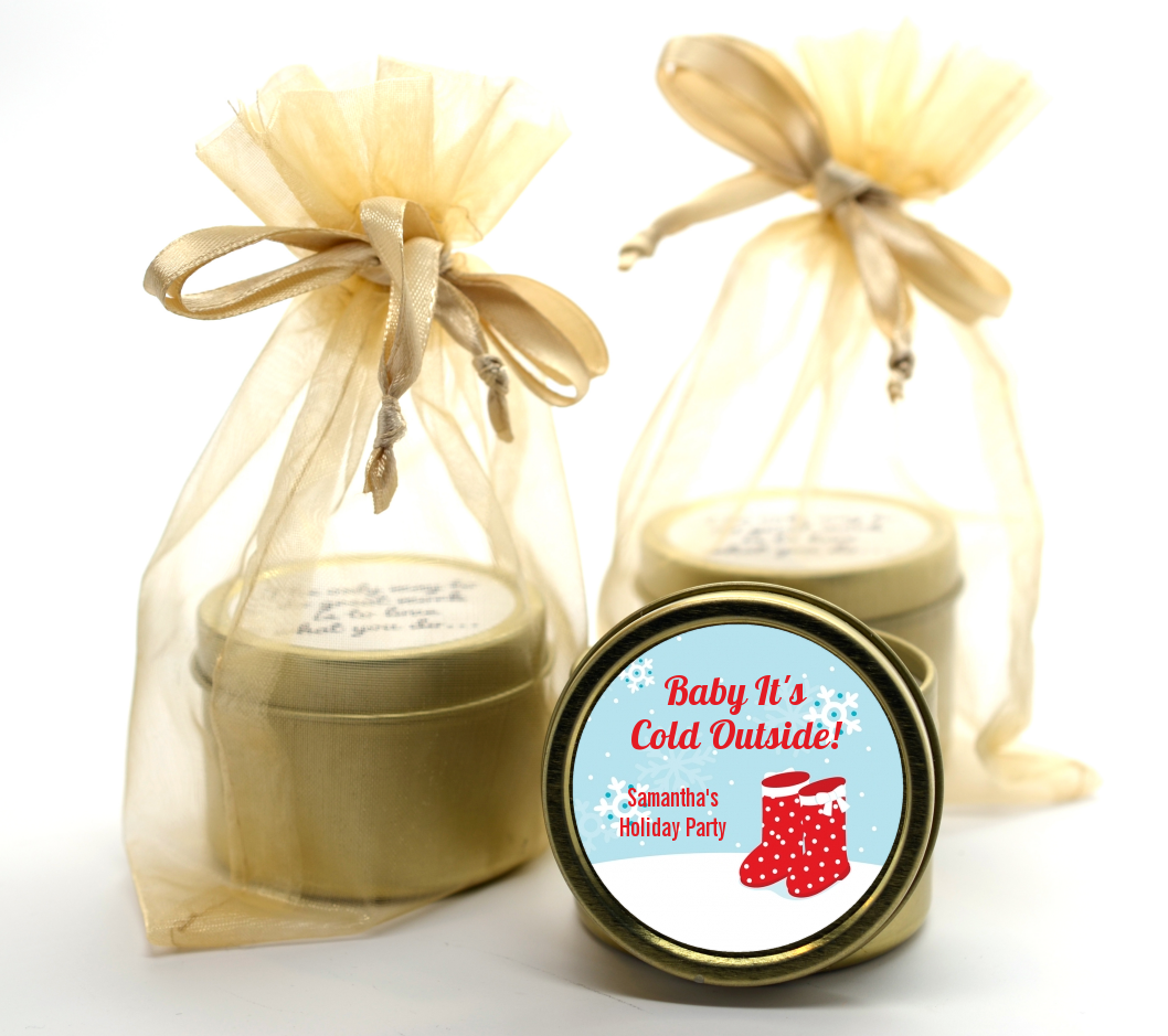 Snow Boots - Christmas Gold Tin Candle Favors