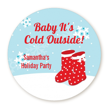 Snow Boots - Round Personalized Christmas Sticker Labels