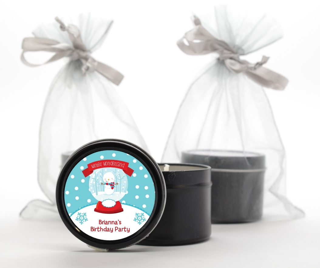 Snow Globe Winter Wonderland - Birthday Party Black Candle Tin Favors